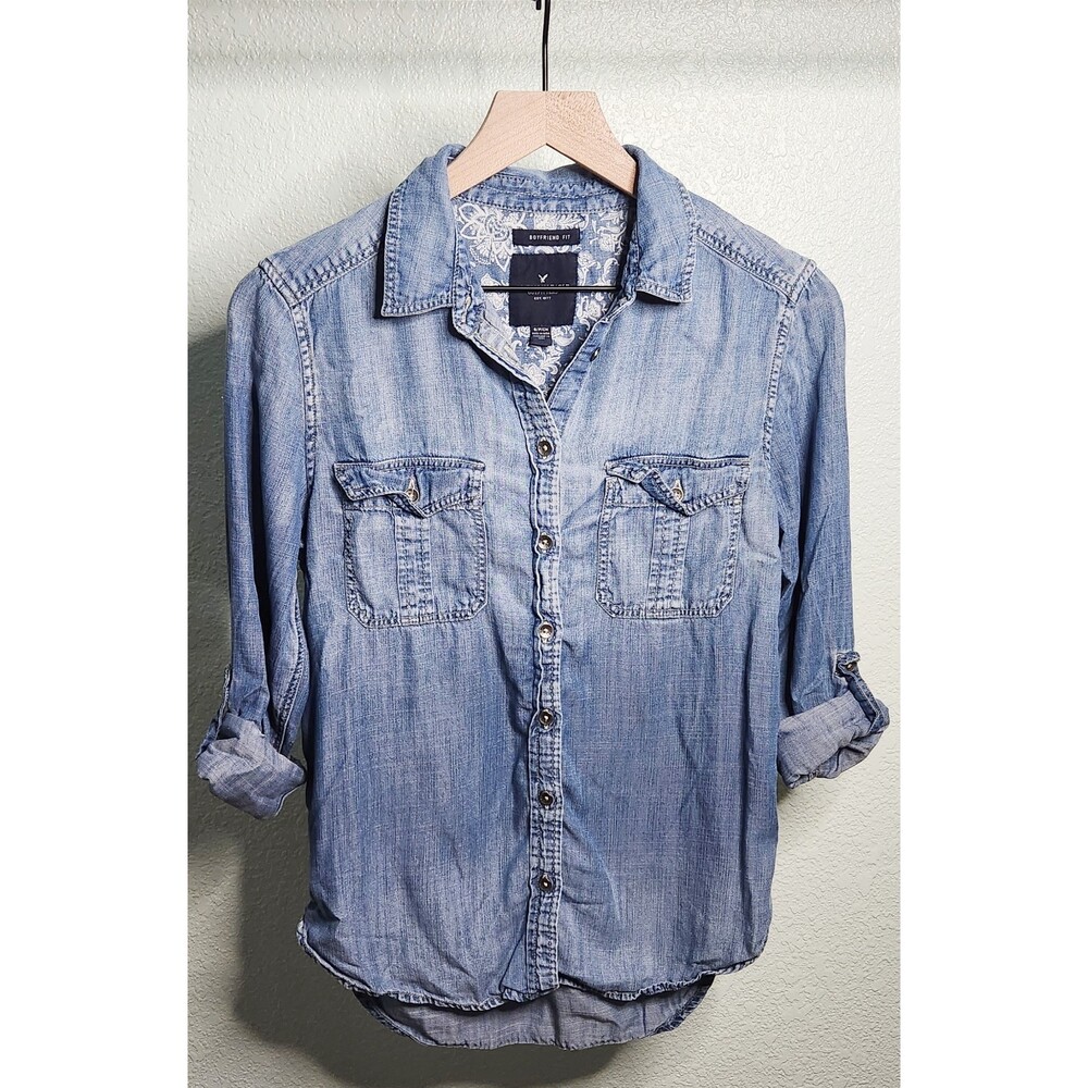 American Eagle oversized denim button-up shirt: boyfriend fit